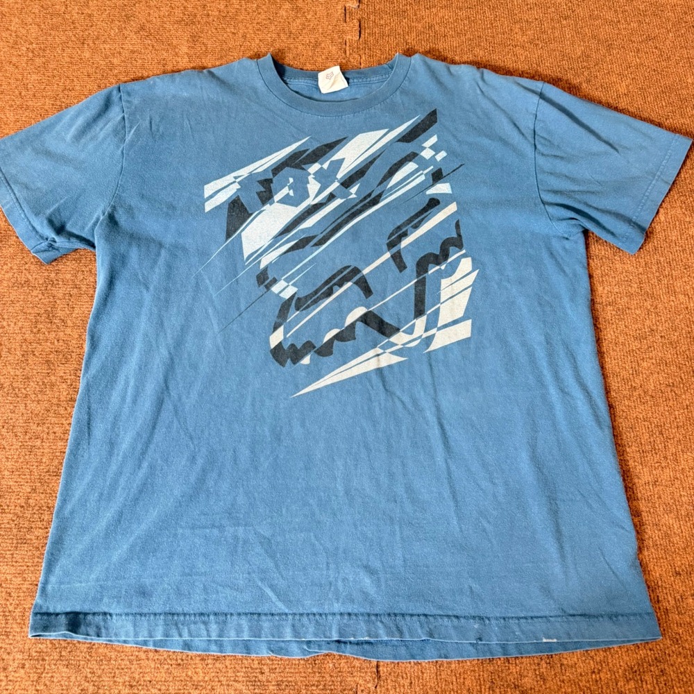 Fox Racing Mens XL T-Shirt Blue Glitch Fox Head Graphic Logo Motocross Tee 399